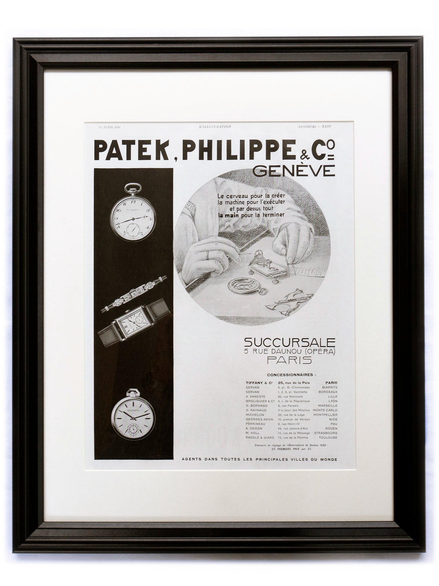 Framed 1933 Original Patek Philippe French Advertisement