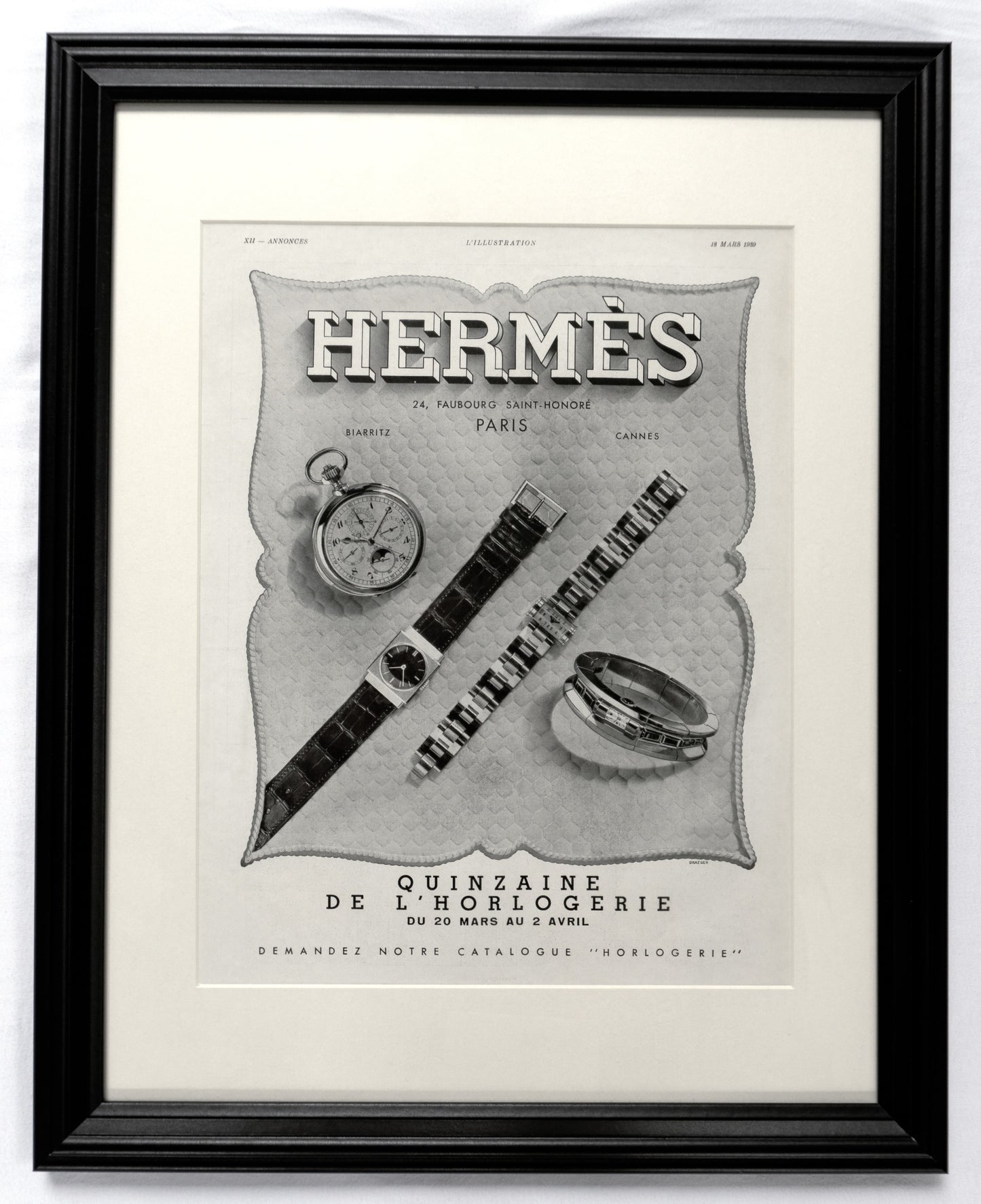 Framed 1939 Original Hermès & Vacheron Constantin French Advertisement