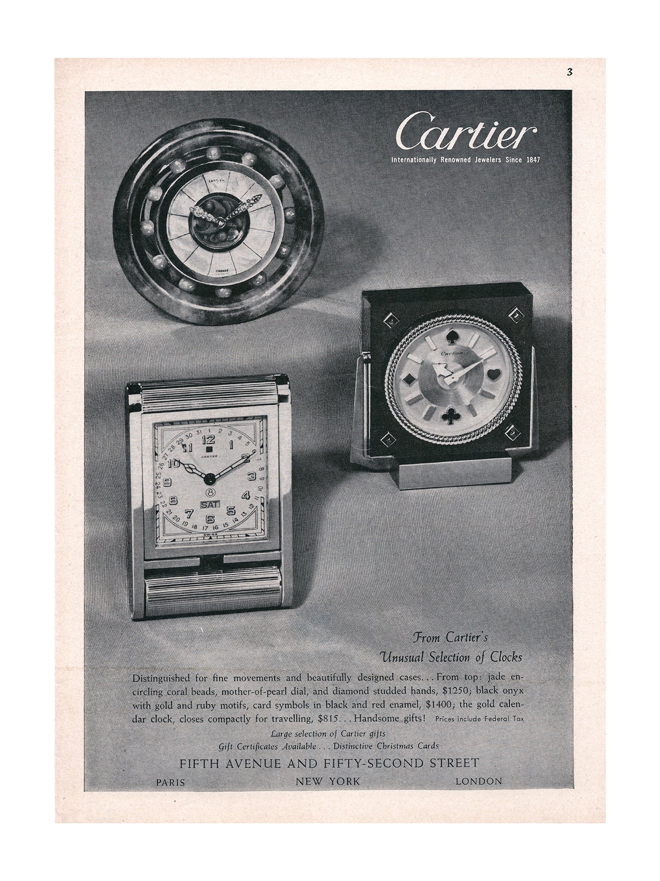 1949 Cartier Clocks Advertisement