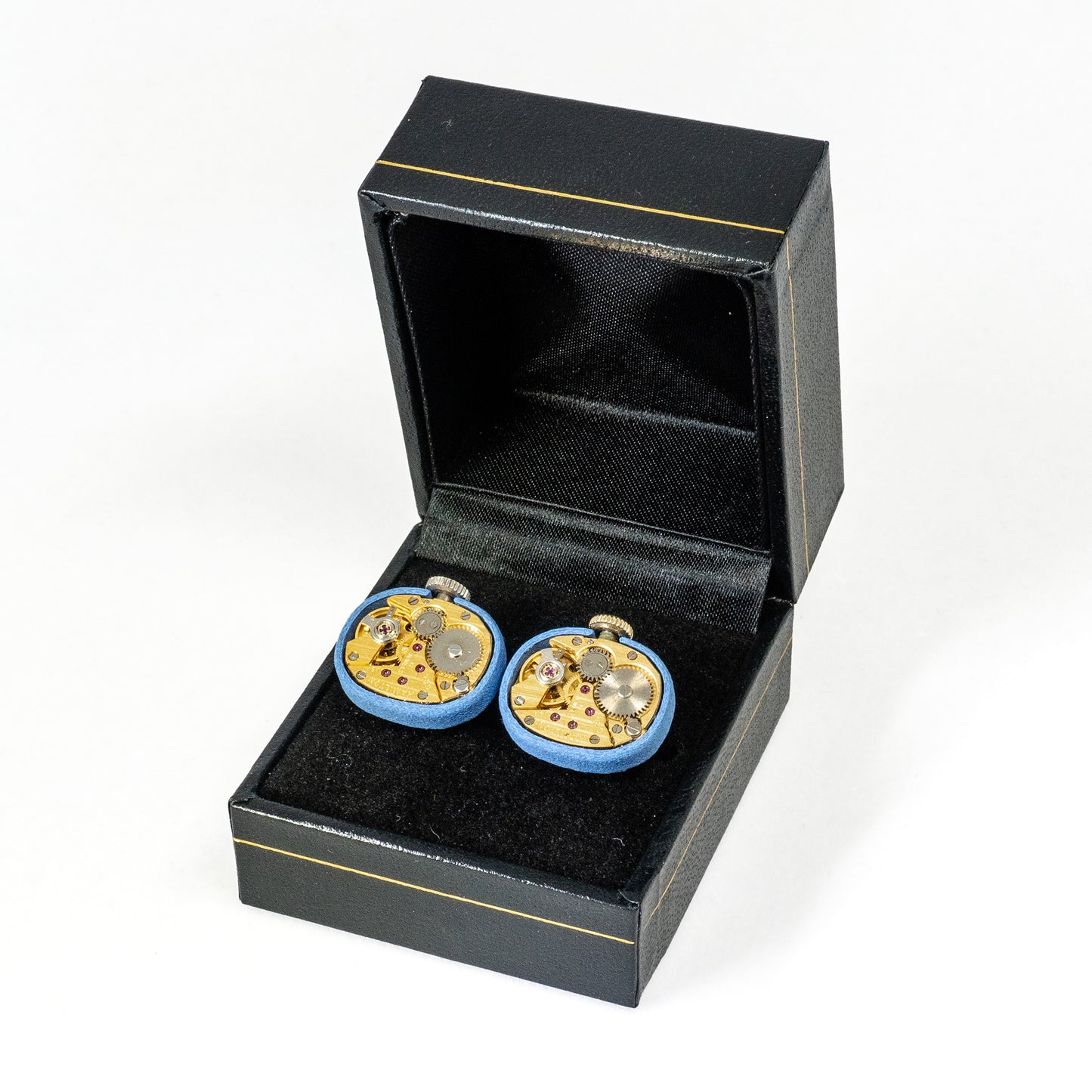 Gold Hamilton Watch Movement Cuff Links in 3d Printed Cases in Black Gift Boxin Black Gift Box