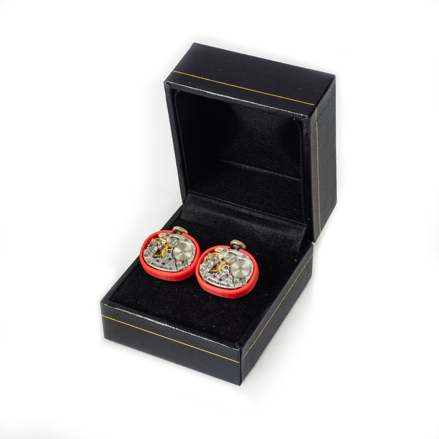 Hamilton Watch Movement Cuff Links in Scarlet Red