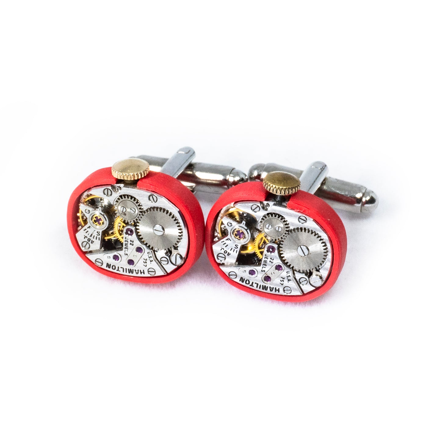 Hamilton Watch Movement Cuff Links in Scarlet Red